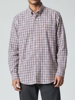 Nautica Men’s Orange and Blue Plaid Button-Down Shirt